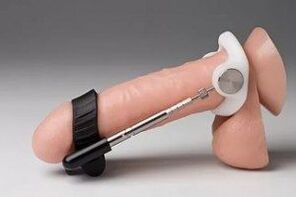 The extender increases the size of the penis by mechanically lengthening it